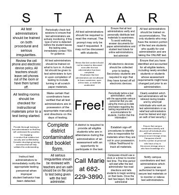 Irregularity Bingo Card