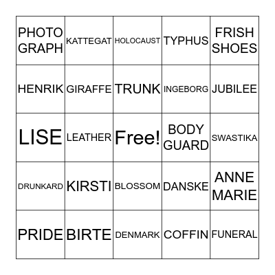 Number the Stars Bingo Card