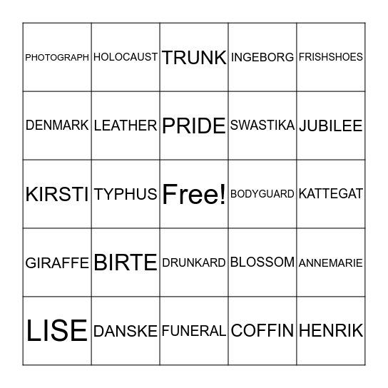 Number the Stars Bingo Card