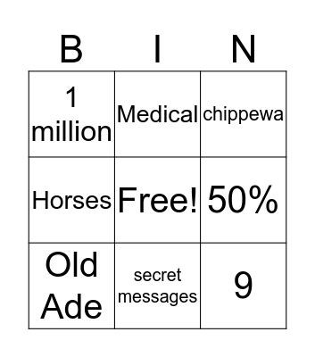 Civil War Animals  Bingo Card