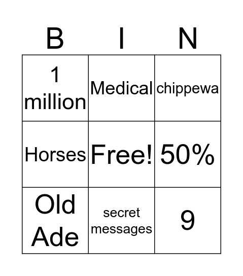 Civil War Animals  Bingo Card