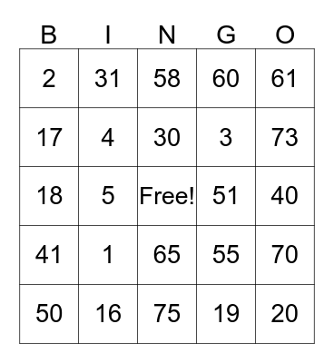 Bingo Night Bingo Card