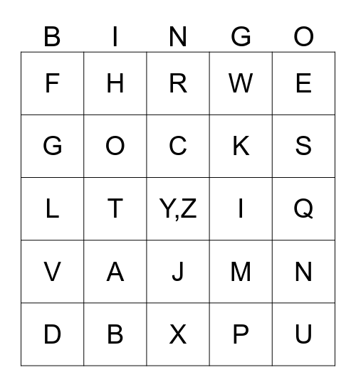 ALPHABET BINGO Card
