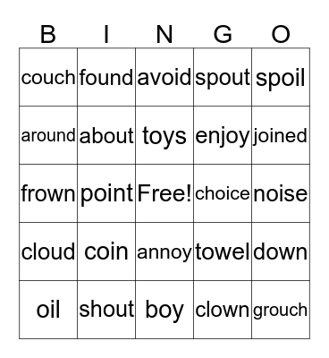 oy, oi, ou, ow BINGO! Bingo Card