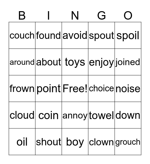 oy, oi, ou, ow BINGO! Bingo Card