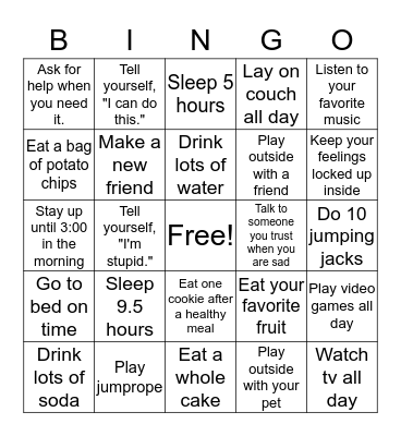 Wellness Bingo - Healthy or Unhealthy Bingo Card