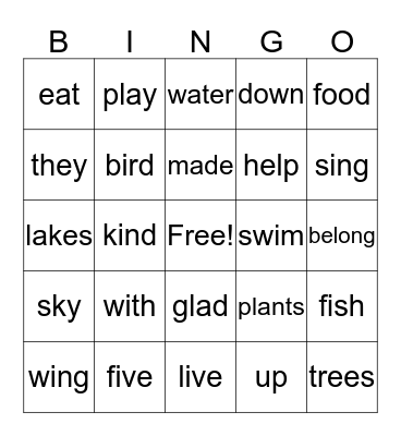 Sight Word Science 1007 Bingo Card