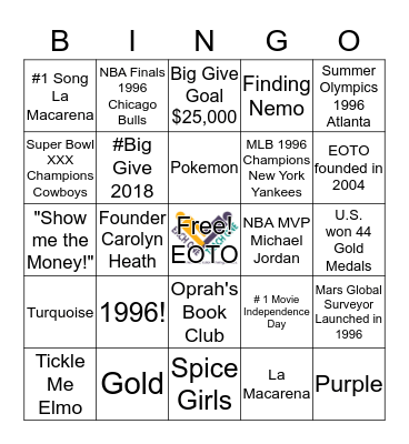 #BigGiveParty2018 Bingo Card