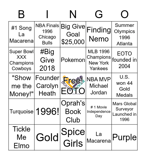 #BigGiveParty2018 Bingo Card