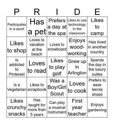 NJH Faculty Bingo Card