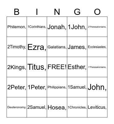 Bible Bingo Card