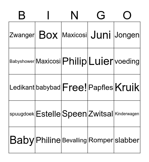 Estelles Babyshower  Bingo Card