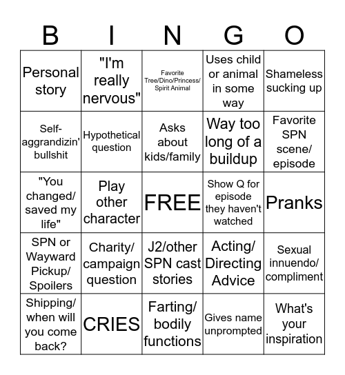 SPN Panel Bingo Card