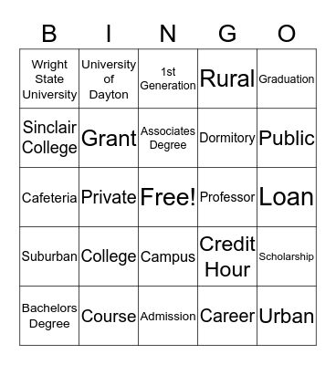 College and Career Bingo Card