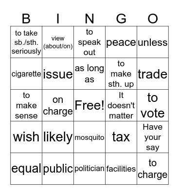 Vocabulary Bingo Card