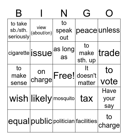 Vocabulary Bingo Card