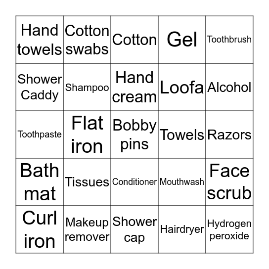 What's in the Bathroom? Bingo Card