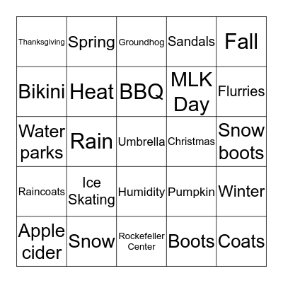 Four Seasons Bingo Card