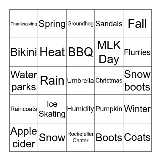 Four Seasons Bingo Card