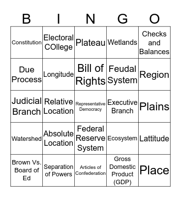 Social Studies Bingo Card