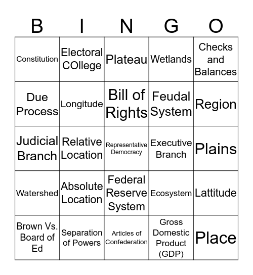 Social Studies Bingo Card