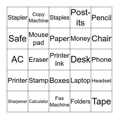 Office Supplies/Appliances Bingo Card