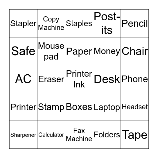 Office Supplies/Appliances Bingo Card