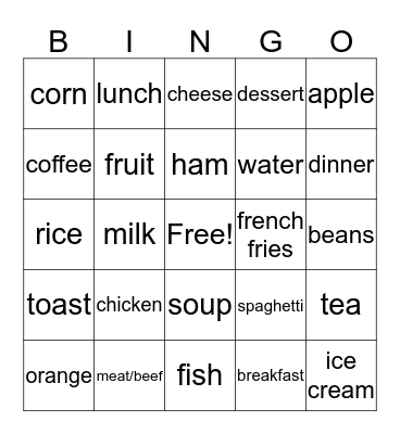 Las comidas Bingo Card