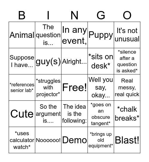 DTL Bingo Card