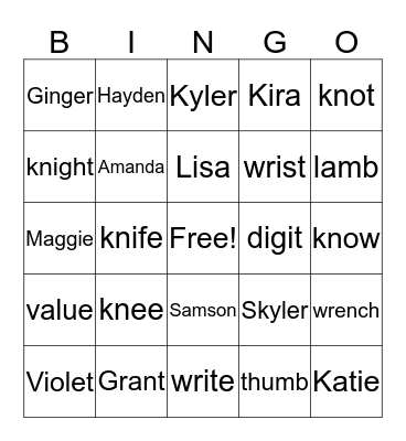 3/22/18 Bingo Card