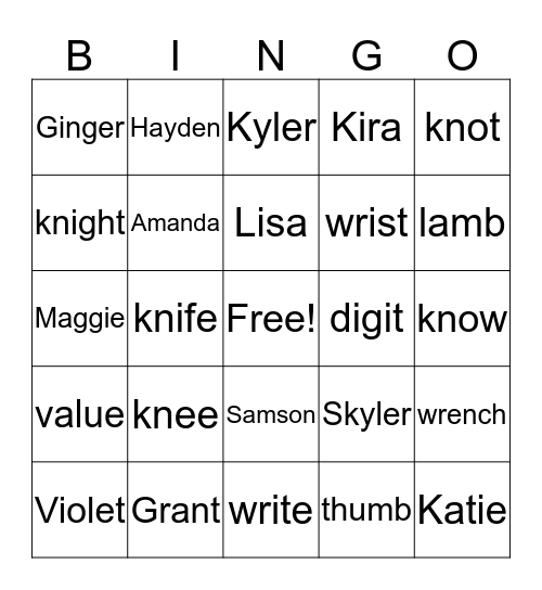 3/22/18 Bingo Card