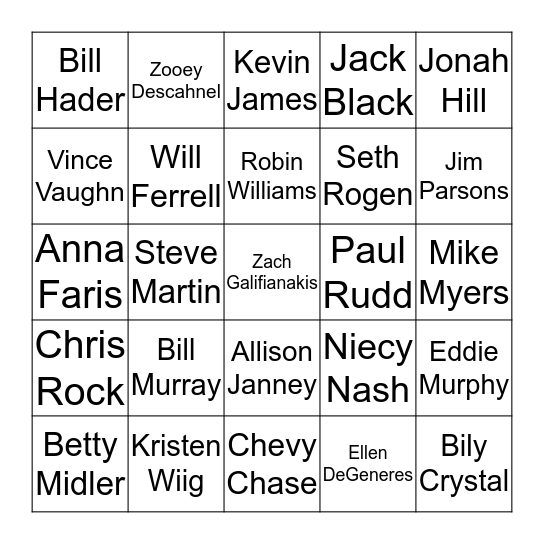 Comedy Actors Bingo Card