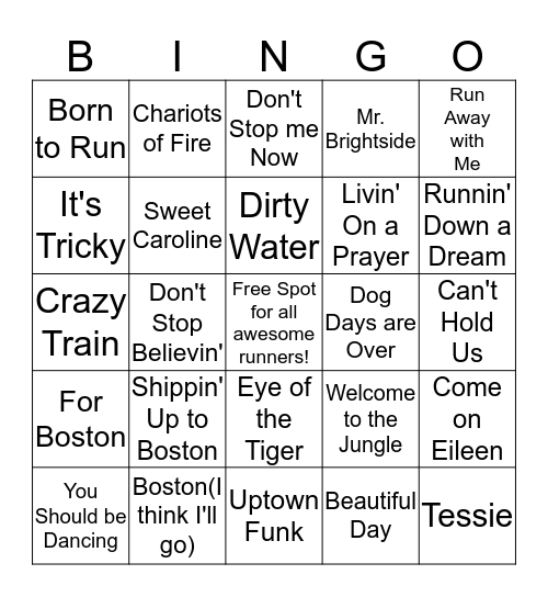 Boston/Runner Bingo Card