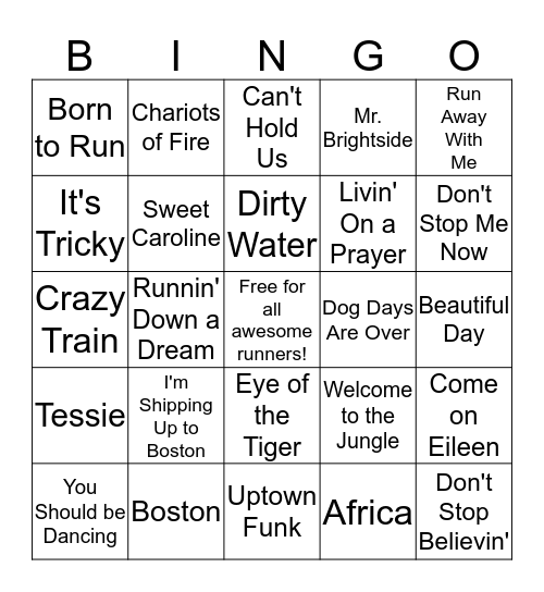Boston/Runner Bingo Card