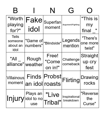 Survivor Bingo Card