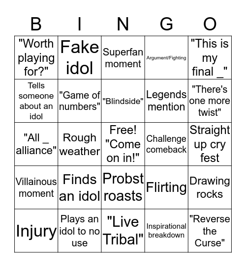 Survivor Bingo Card