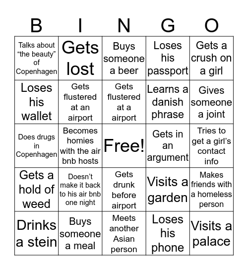 Richard Goes to Copenhagen Bingo Card