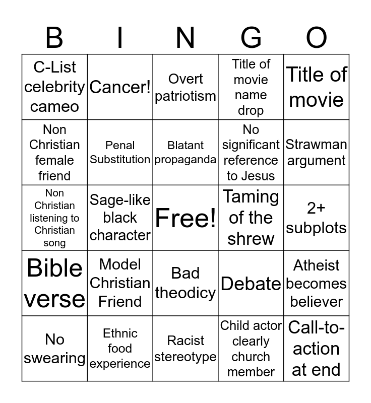 Christian Movie BINGO Card