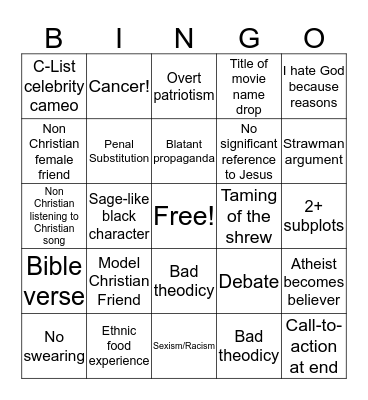 Christian Movie BINGO Card