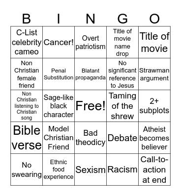 Christian Movie BINGO Card
