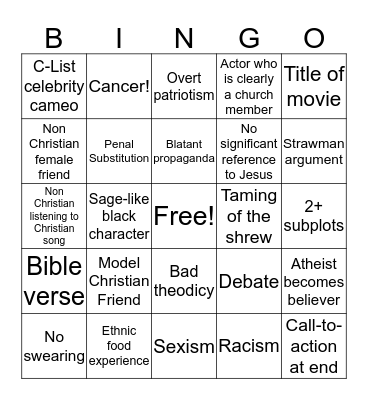 Christian Movie BINGO Card