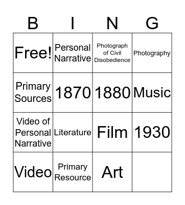 Research Bingo Card