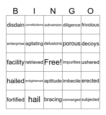 vocabulary Bingo Card