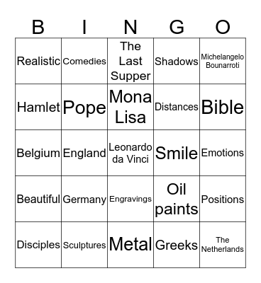 The Renaissance - New Ideas and Art Bingo Card