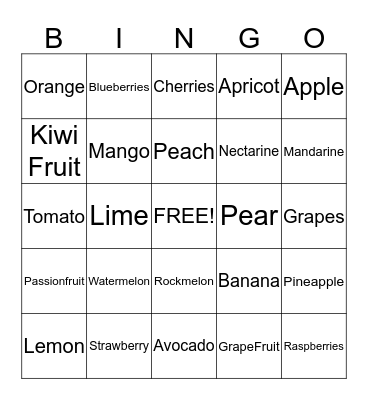 Fruit Salad Bingo Card