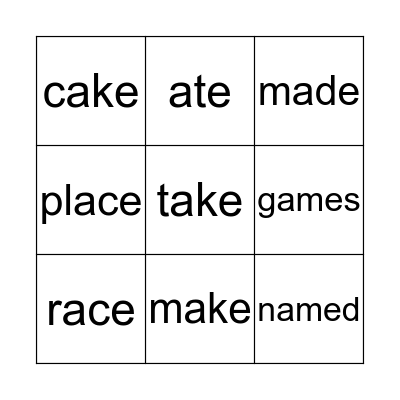 long 'a' words Bingo Card