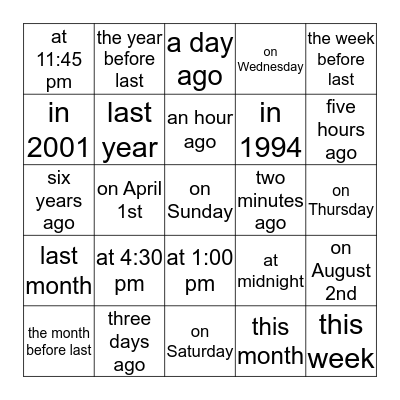 When did you _____? Bingo Card