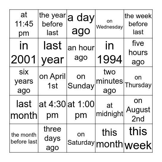 When did you _____? Bingo Card