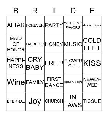 BRIDAL BINGO Card