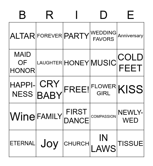 BRIDAL BINGO Card